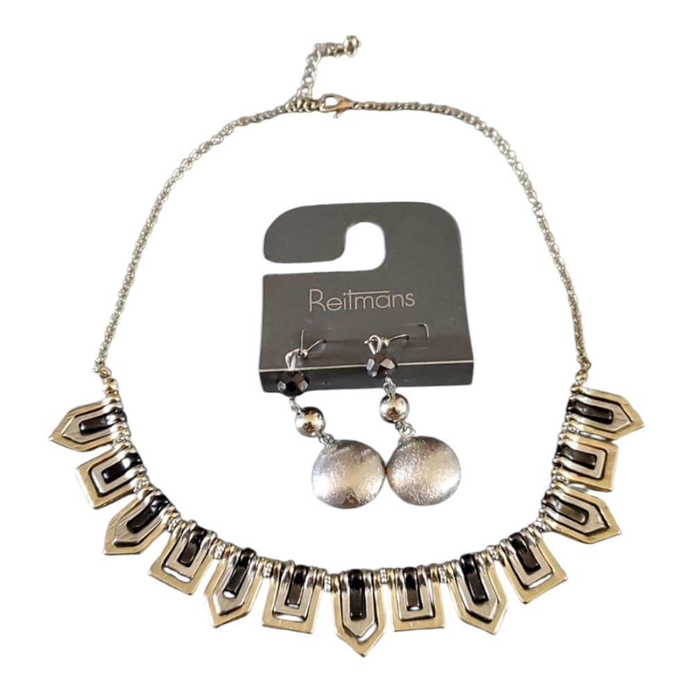 Reitmans Silver Dangle Earrings & Three Toned Necklace W/ Lobster Claw Clasp